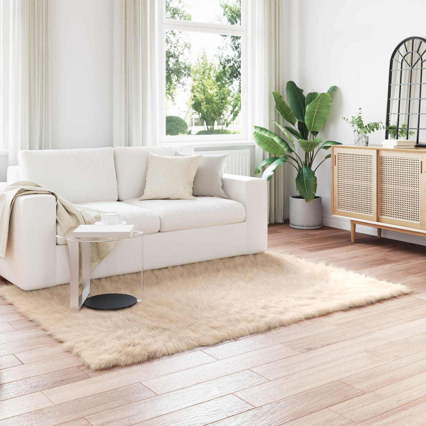 Kunstschaffell Teppich Tafalla Beige 140 x 200 cm Polyester
