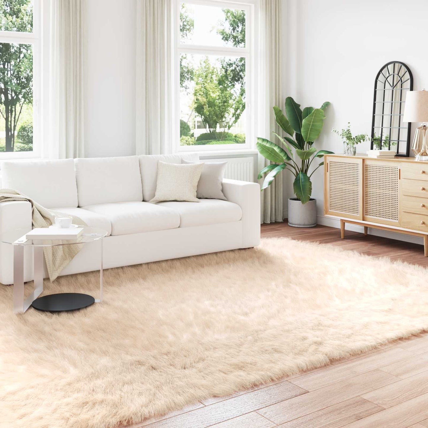 Tapis en fausse fourrure de mouton Tafalla Beige 200 x 280 cm Polyester