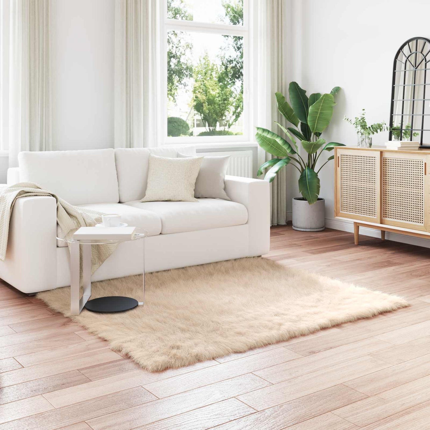 Kunstschaffell Teppich Tafalla Beige 160 x 160 cm Polyester