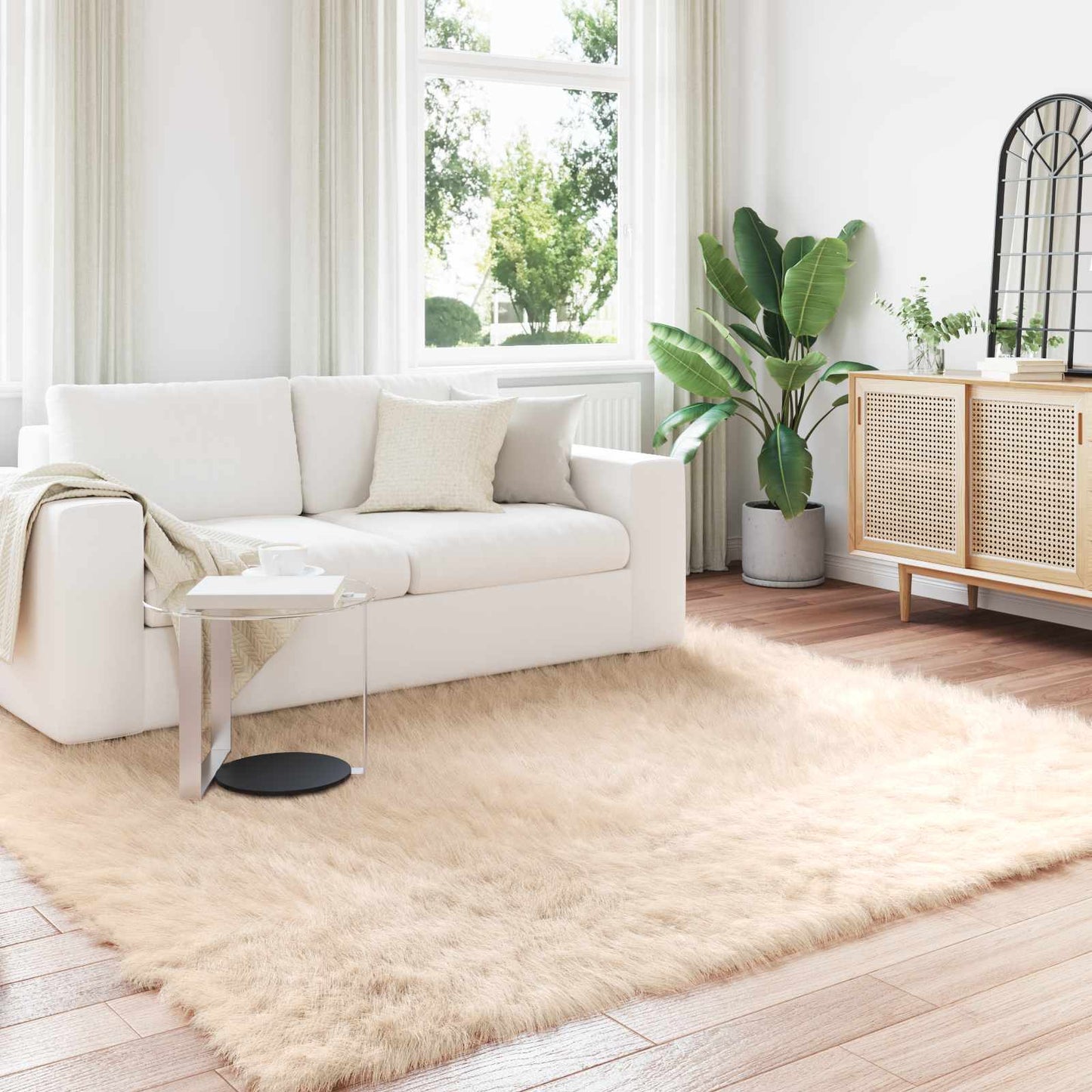 Kunstschaffell Teppich Tafalla Beige 200 x 200 cm Polyester