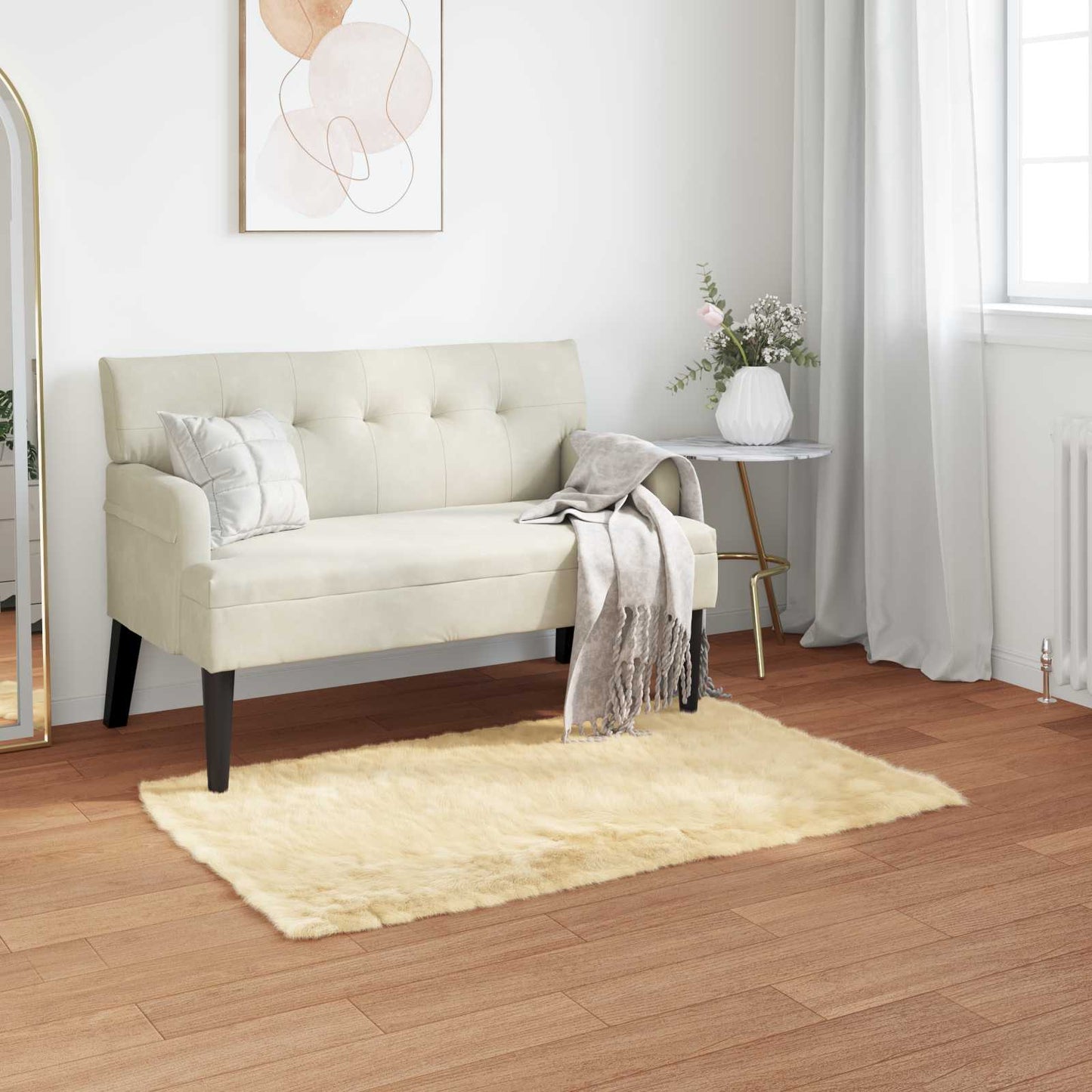 Tapis en peau de mouton synthétique Tafalla crème 60 x 110 cm polyester