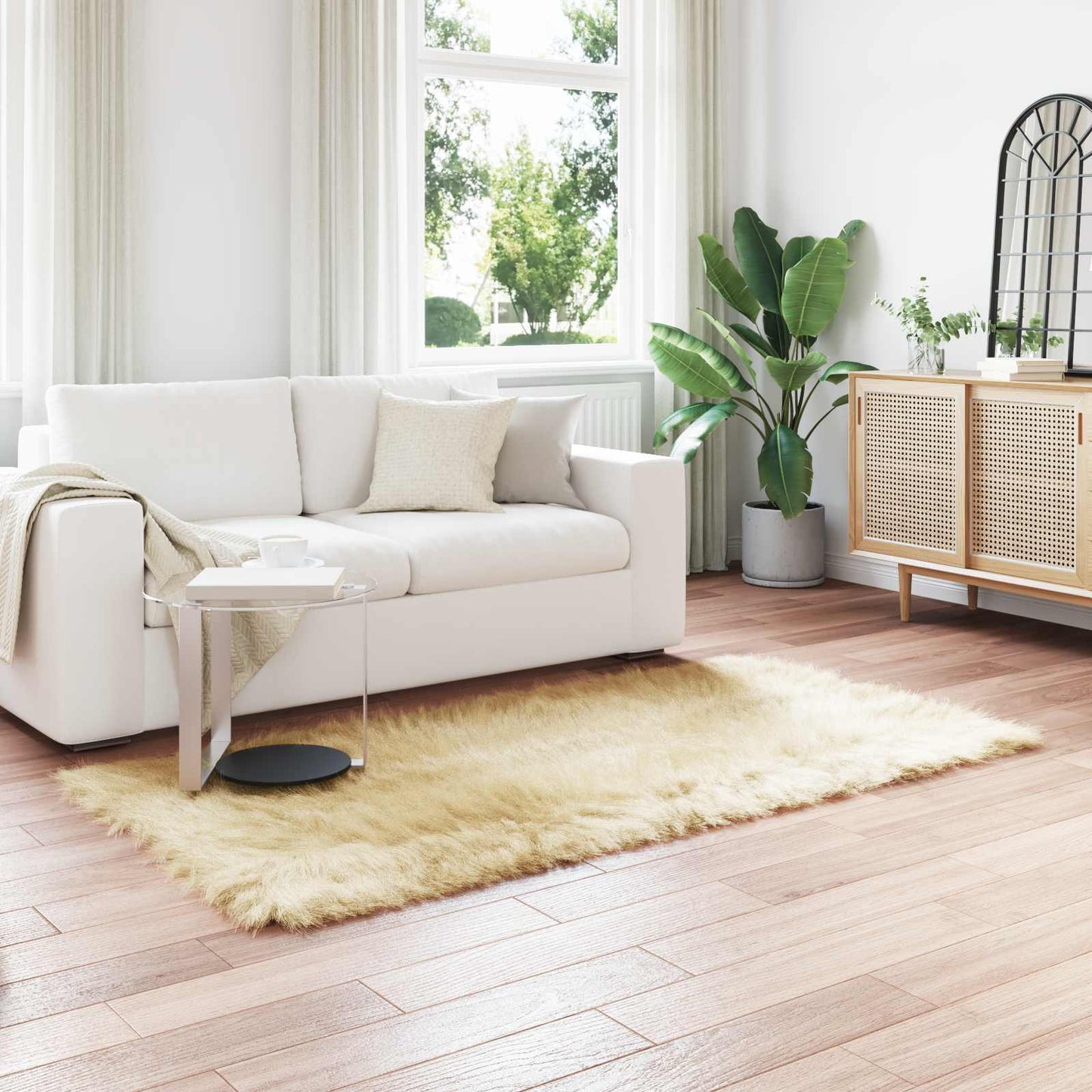 Kunstschaffell Teppich Tafalla Creme 100 x 200 cm Polyester