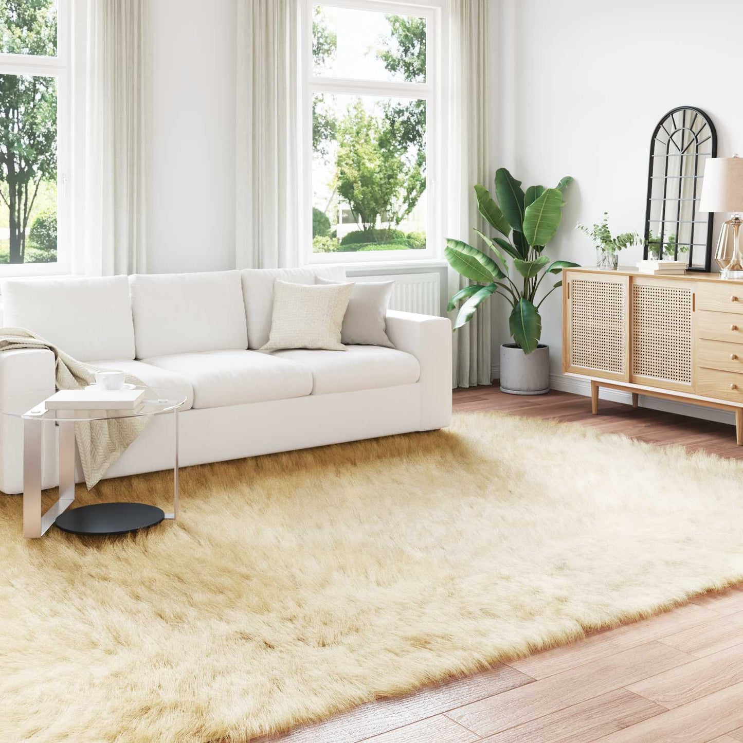 Kunstschaffell Teppich Tafalla Creme 240 x 340 cm Polyester