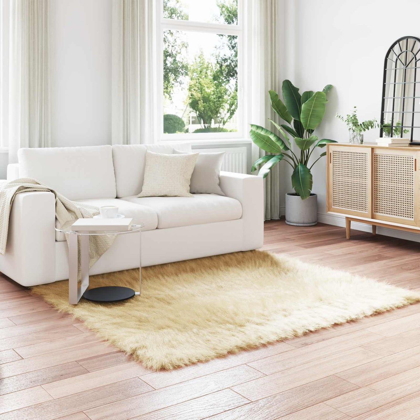 Kunstschaffell Teppich Tafalla Creme 160 x 160 cm Polyester