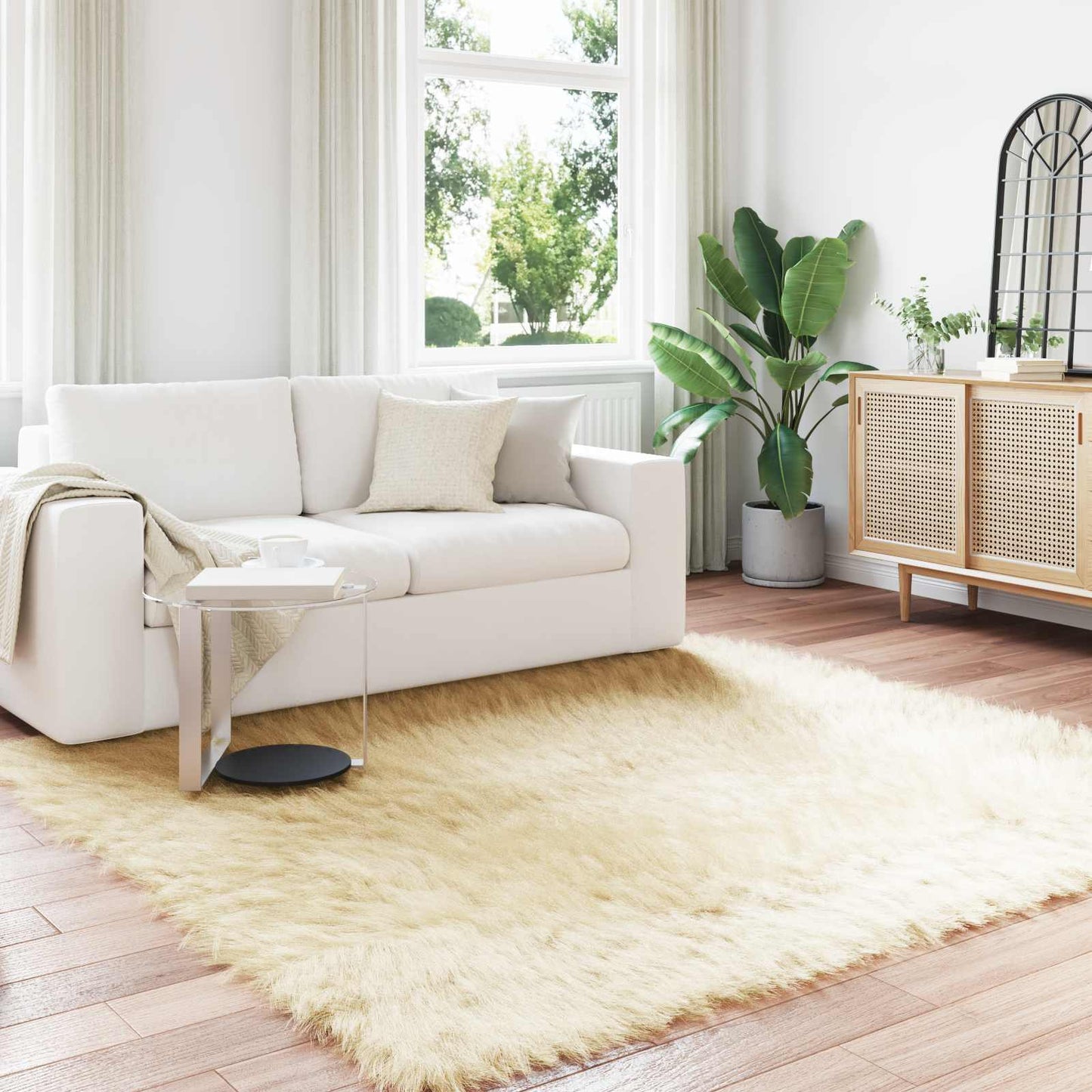 Kunstschaffell Teppich Tafalla Creme 240 x 240 cm Polyester