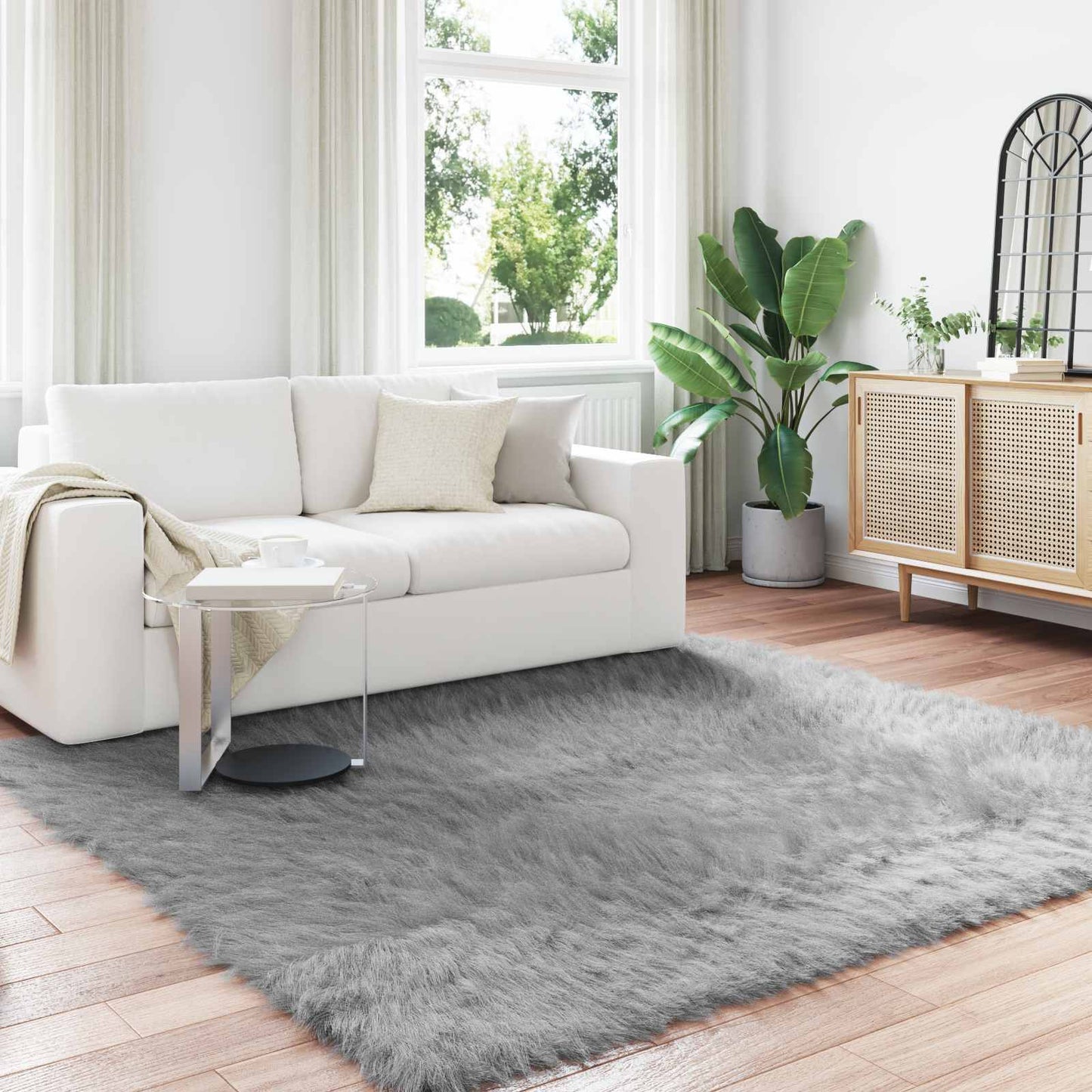 Tapis en fausse fourrure de mouton Tafalla gris 240 x 240 cm polyester