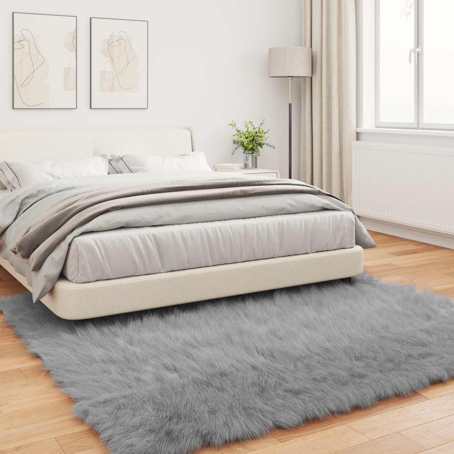 Tapis en fausse fourrure de mouton Tafalla gris 240 x 240 cm polyester
