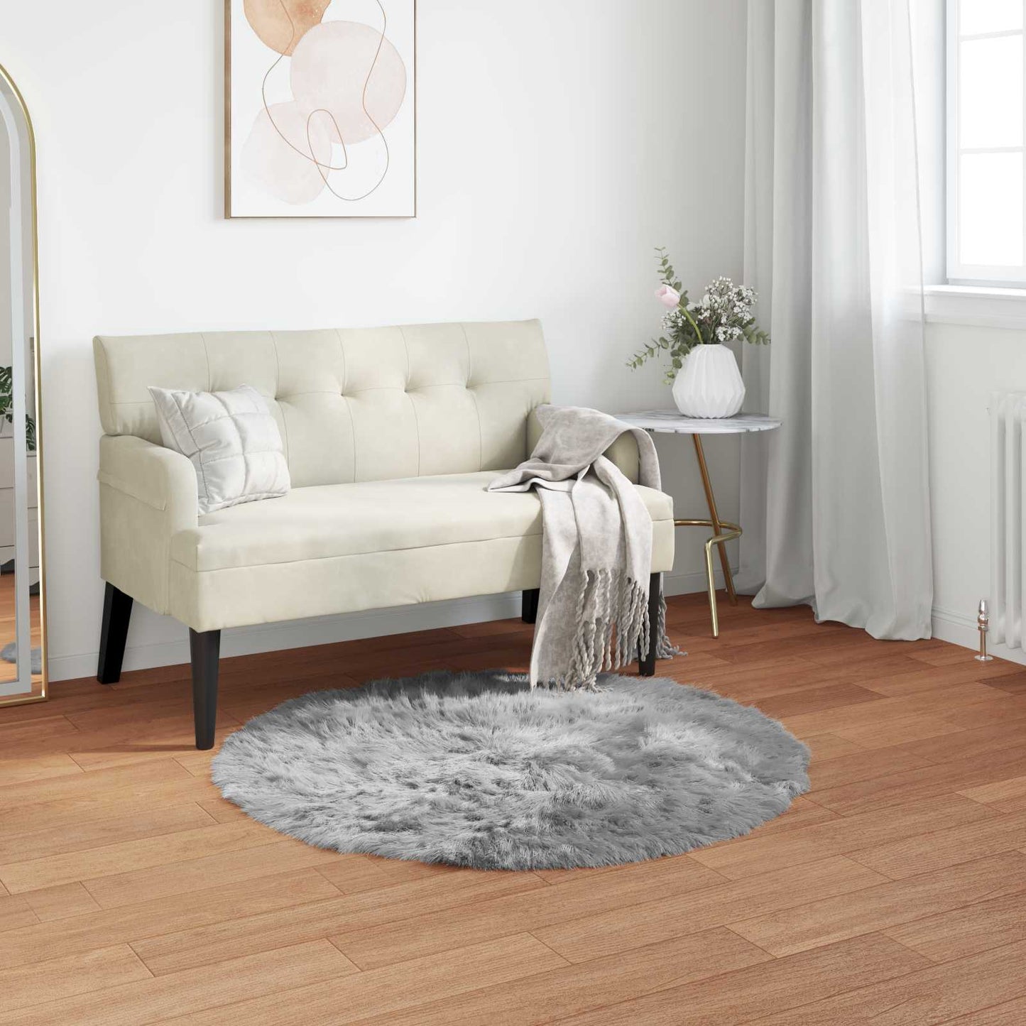 Kunstschaffell Teppich Tafalla Grau Ø 120 cm Polyester