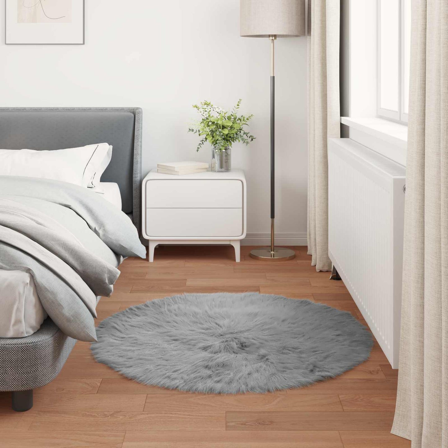 Kunstschaffell Teppich Tafalla Grau Ø 120 cm Polyester