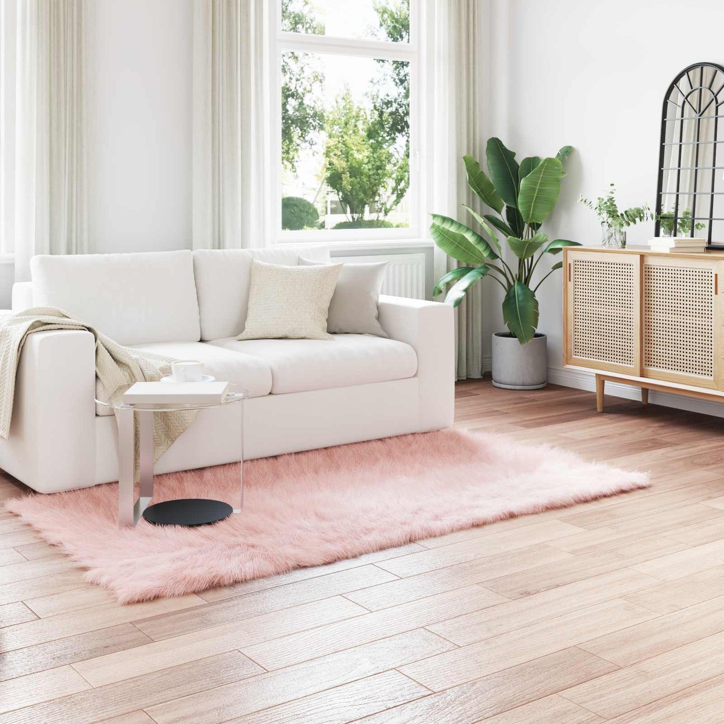 Tapis peau de mouton synthétique Tafalla Rose 80 x 200 cm Polyester