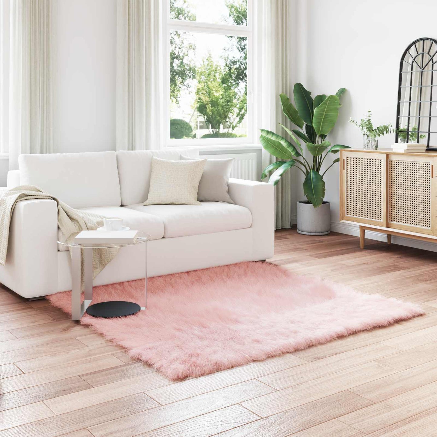 Tapis en fausse fourrure de mouton Tafalla Rose 160 x 160 cm Polyester