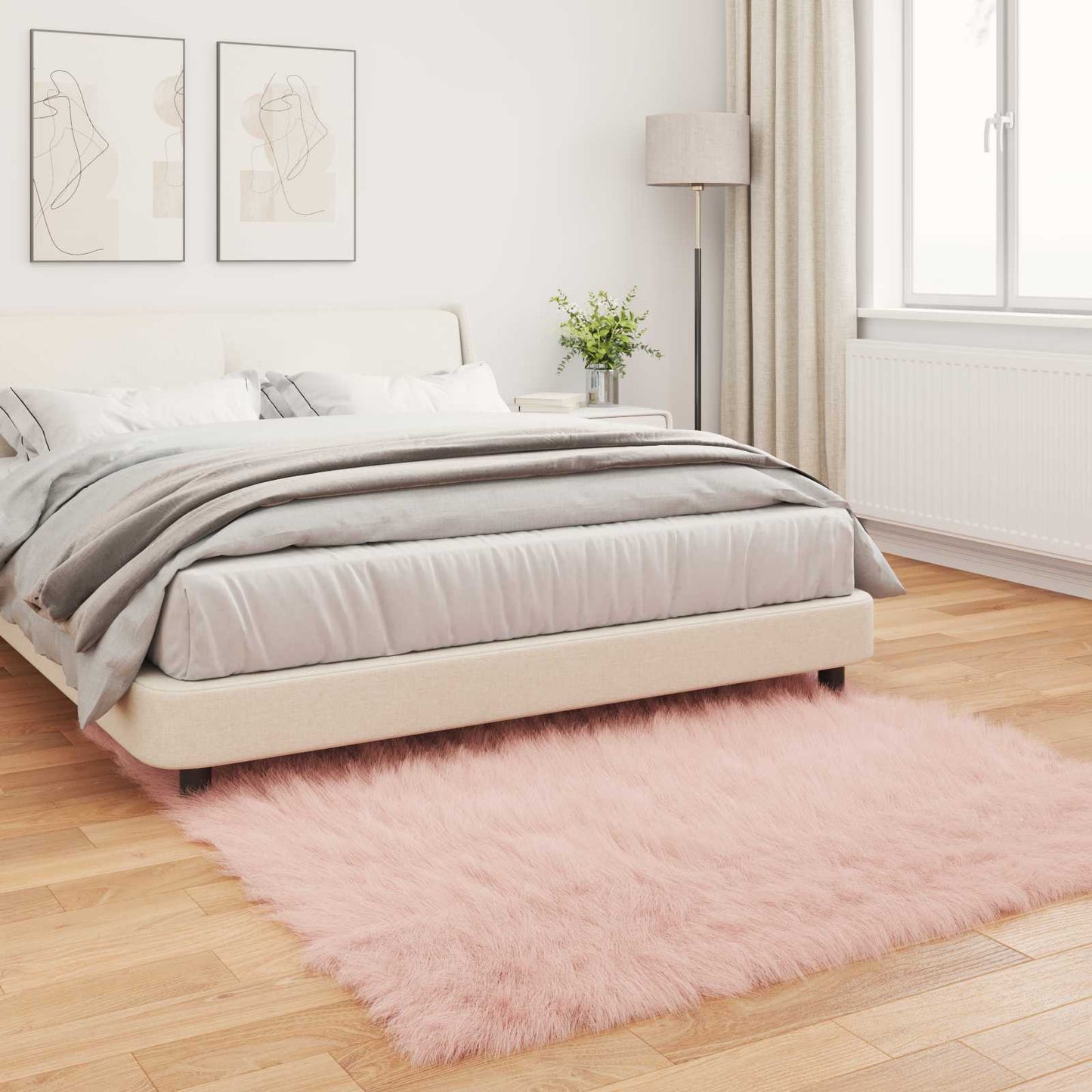 Tapis en fausse fourrure de mouton Tafalla Rose 160 x 160 cm Polyester