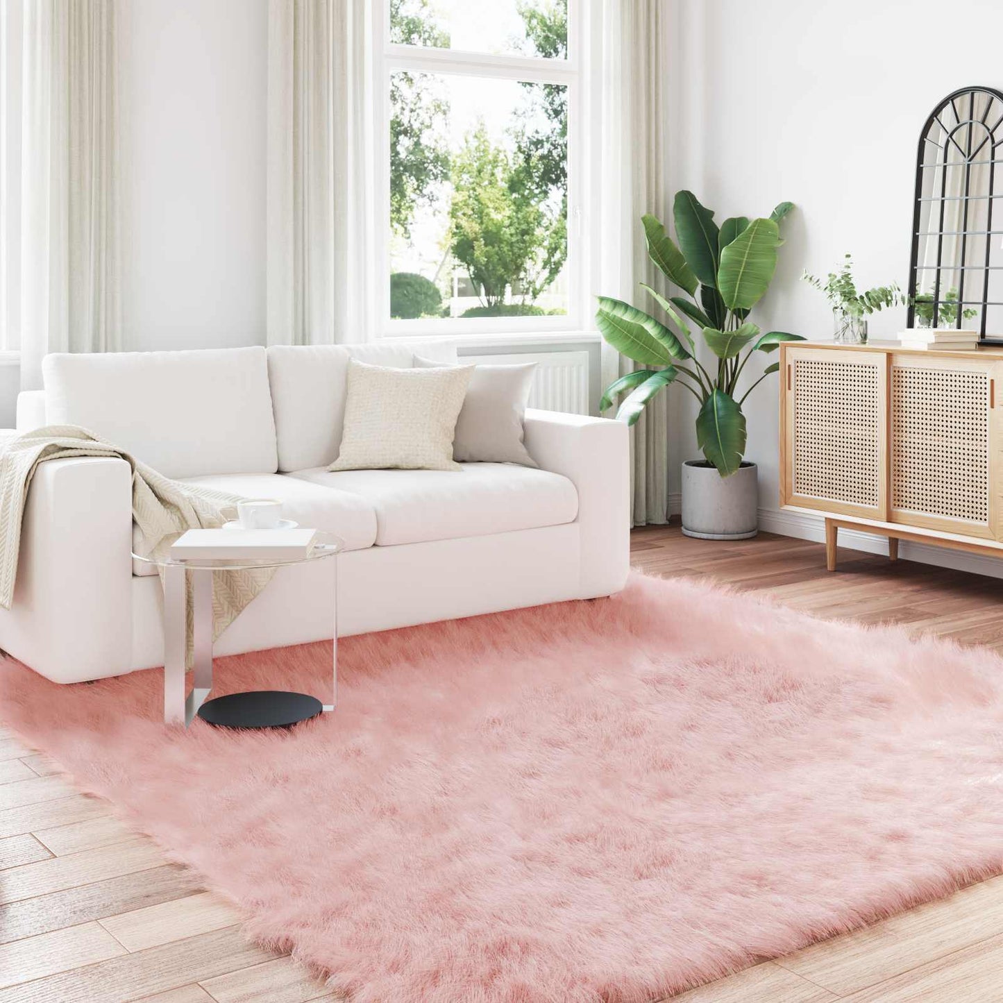 Tapis en peau de mouton synthétique Tafalla Rose 200 x 200 cm Polyester