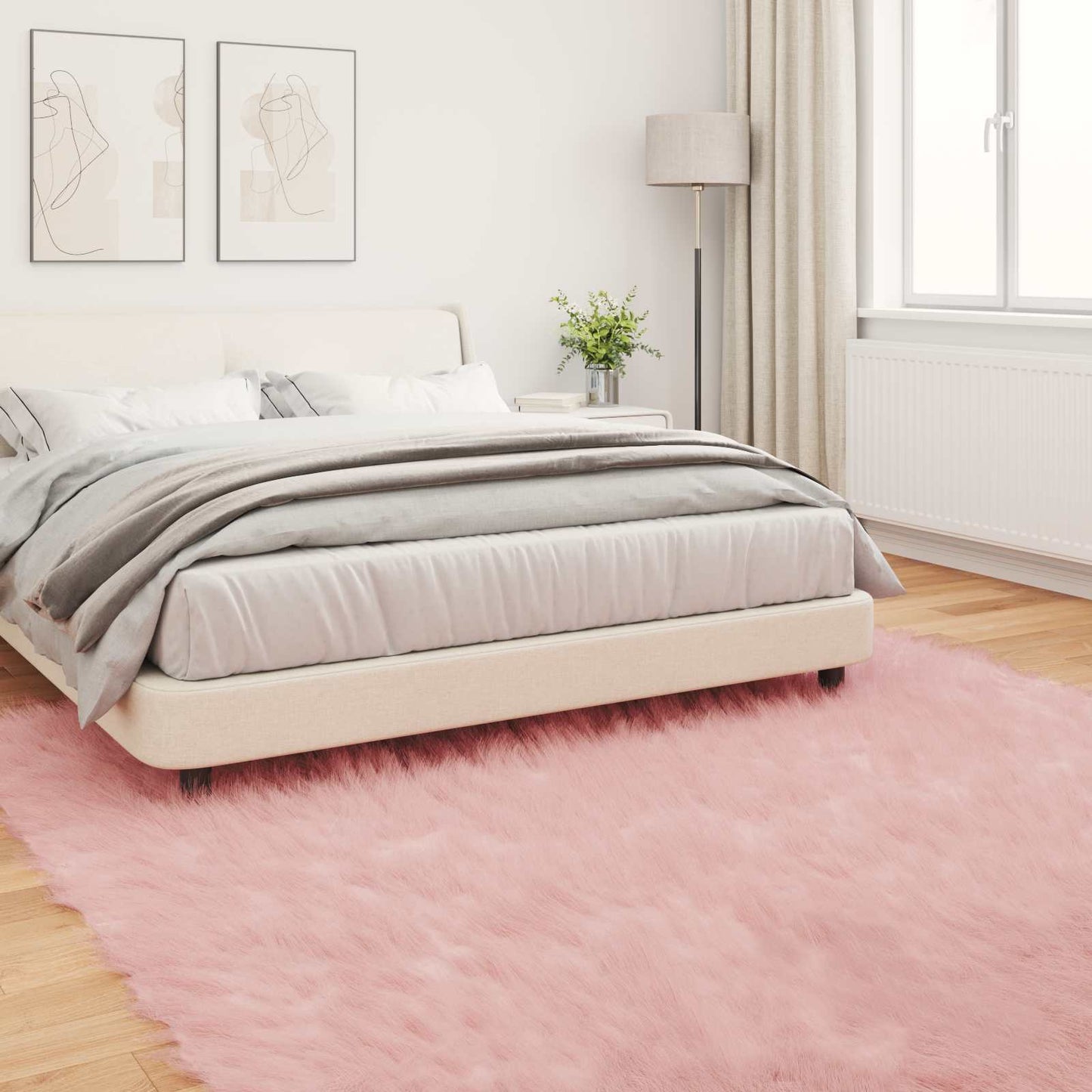 Tapis en fausse fourrure de mouton Tafalla Rose 240 x 240 cm Polyester