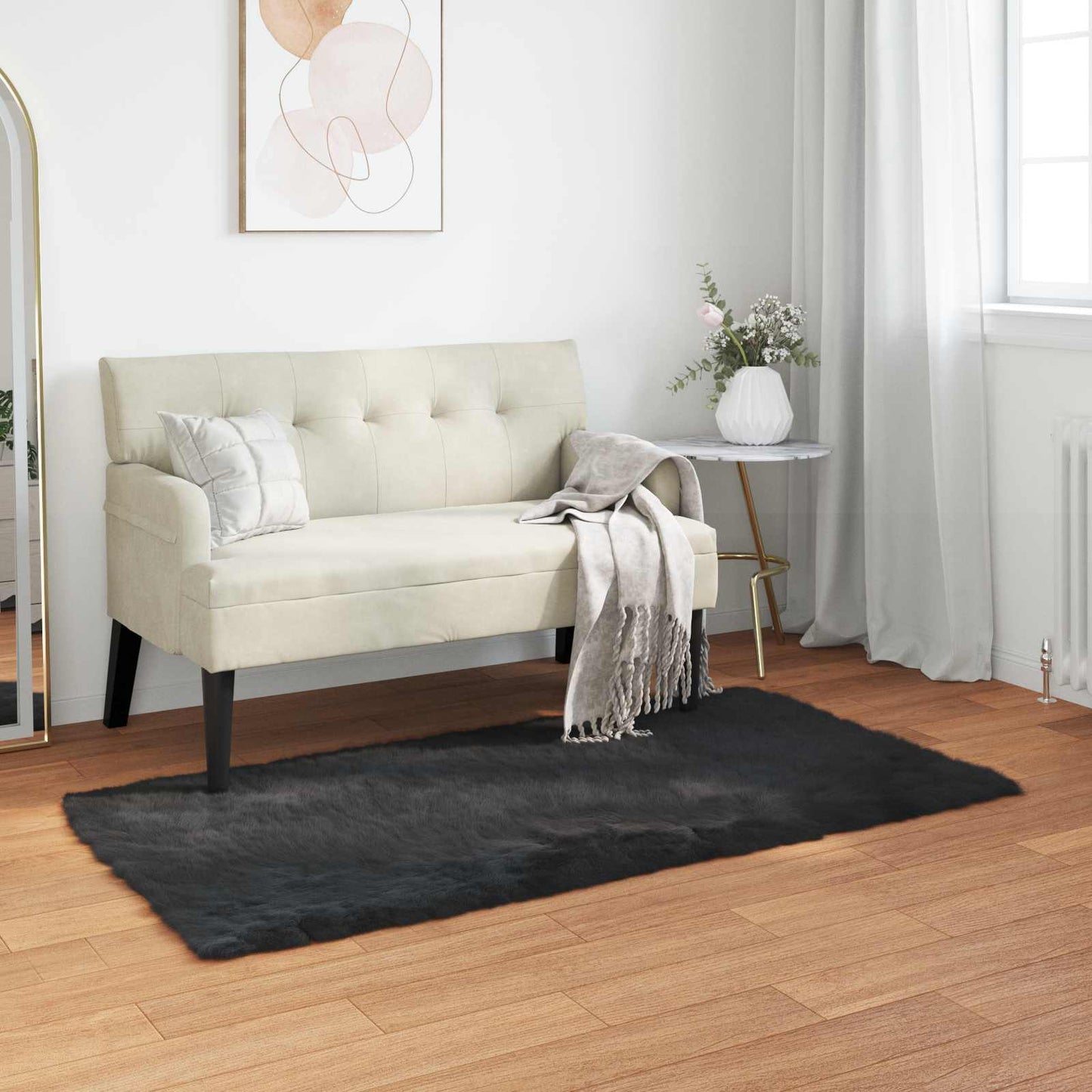Kunstschaffell Teppich Tafalla Schwarz 60 x 110 cm Polyester