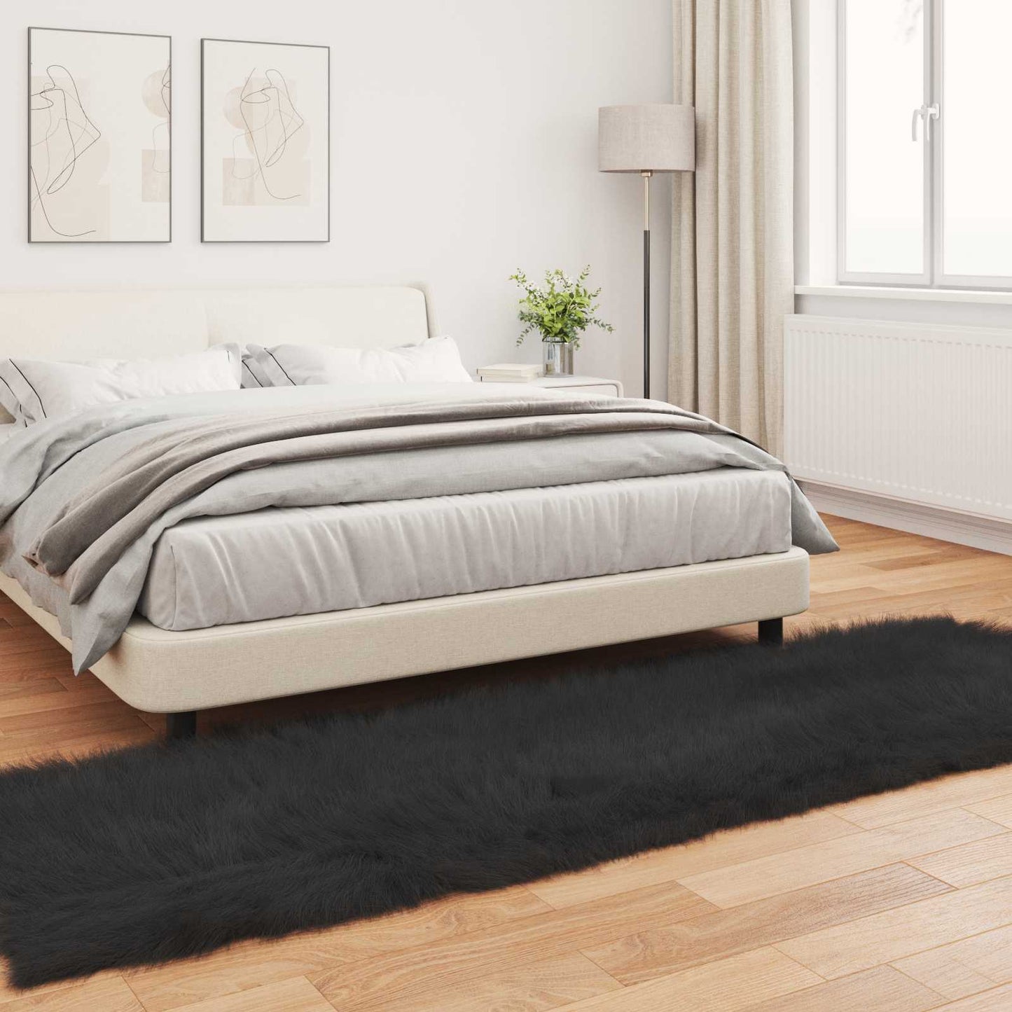 Tapis en fausse fourrure Tafalla Noir 80 x 250 cm Polyester