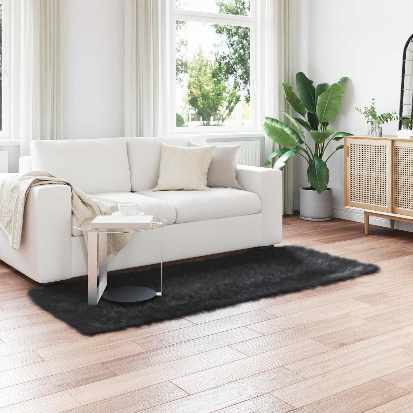 Tapis en fausse fourrure de mouton Tafalla Noir 100 x 200 cm Polyester