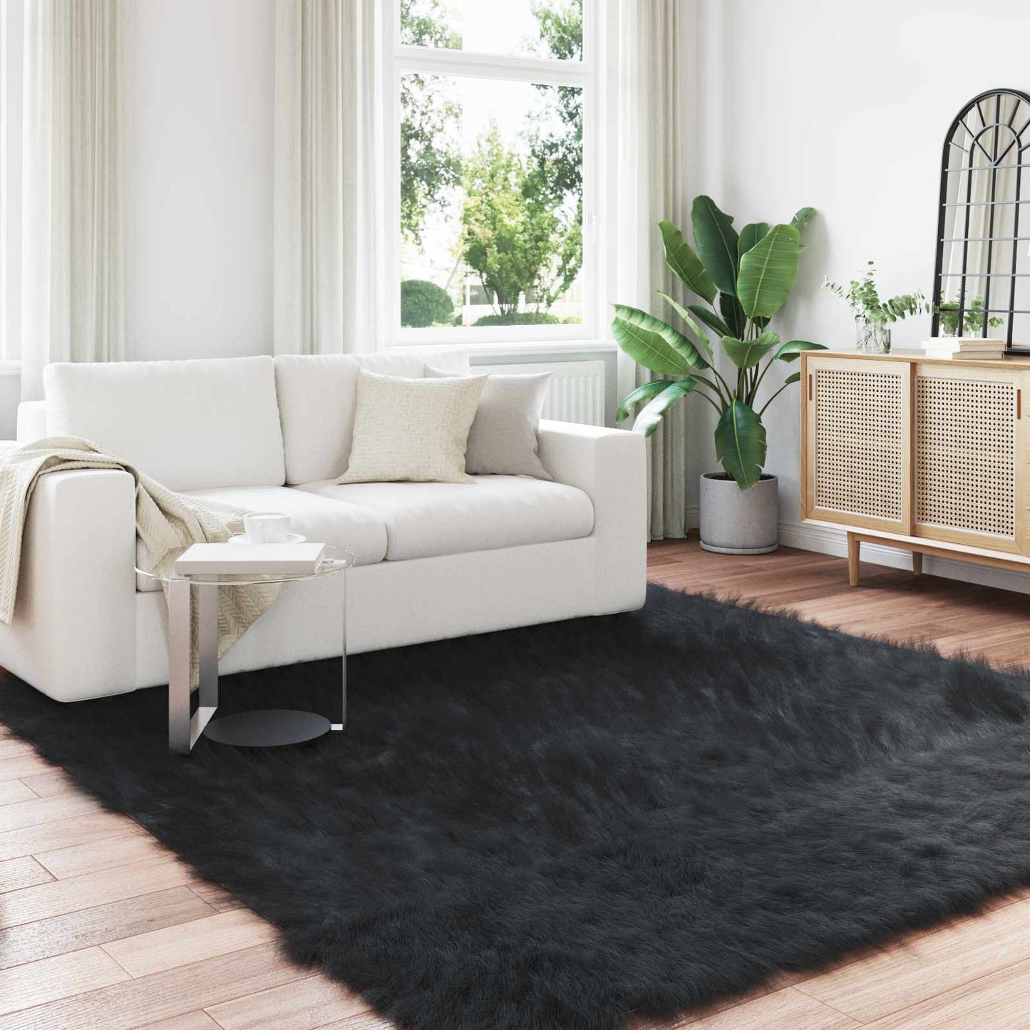 Tapis en fausse fourrure de mouton Tafalla Noir 200 x 200 cm Polyester