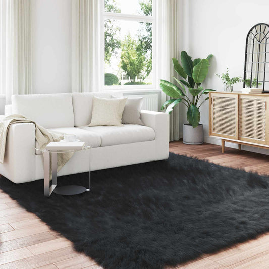 Kunstschaffell Teppich Tafalla Schwarz 200 x 200 cm Polyester