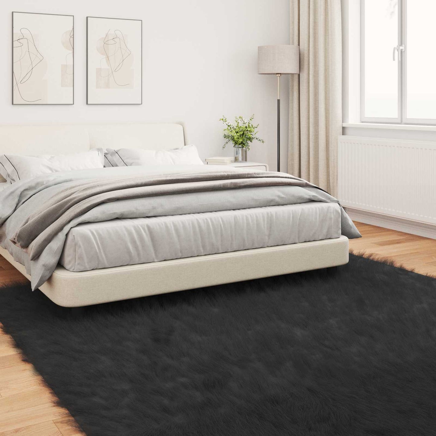 Tapis en fausse fourrure de mouton Tafalla Noir 200 x 200 cm Polyester
