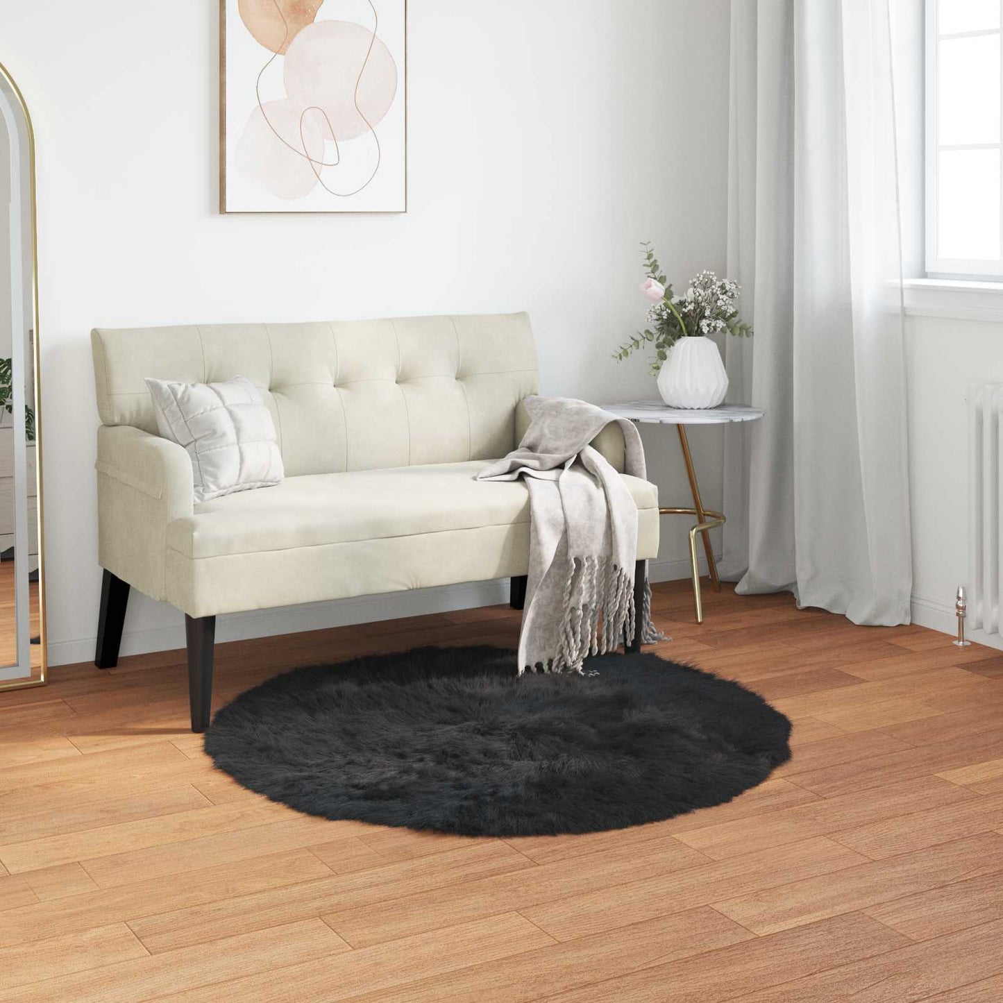 Tapis en fausse fourrure Tafalla Noir Ø 120 cm Polyester