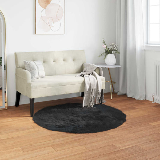 Kunstschaffell Teppich Tafalla Schwarz Ø 120 cm Polyester