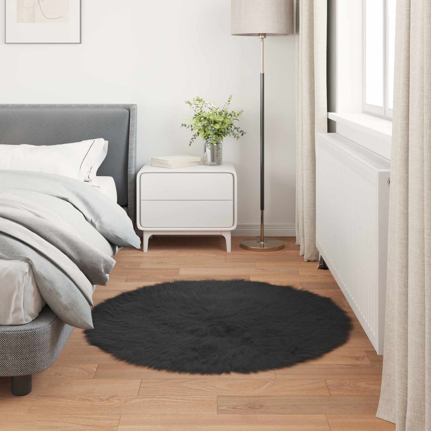 Tapis en fausse fourrure Tafalla Noir Ø 120 cm Polyester