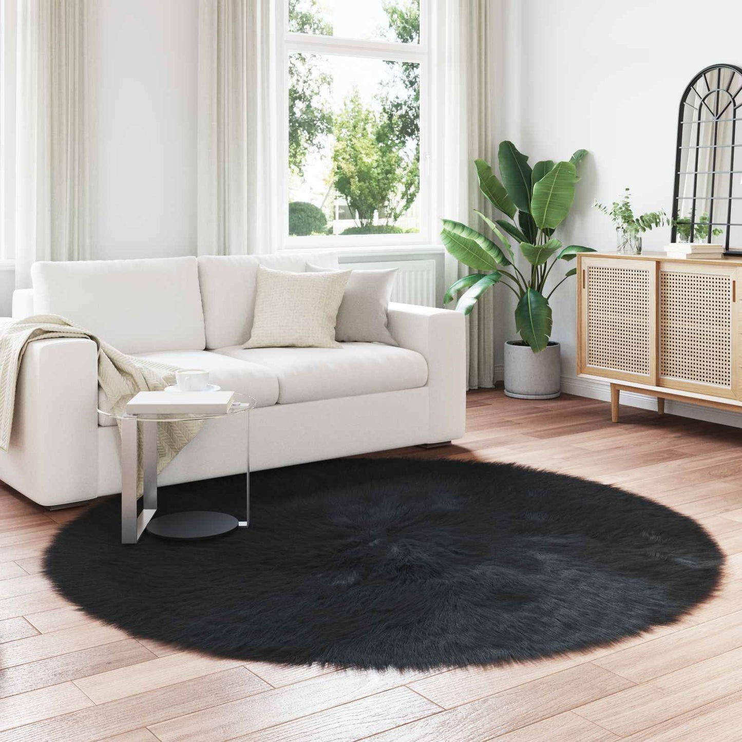 Tapis en peau de mouton synthétique Tafalla noir Ø 160 cm Polyester