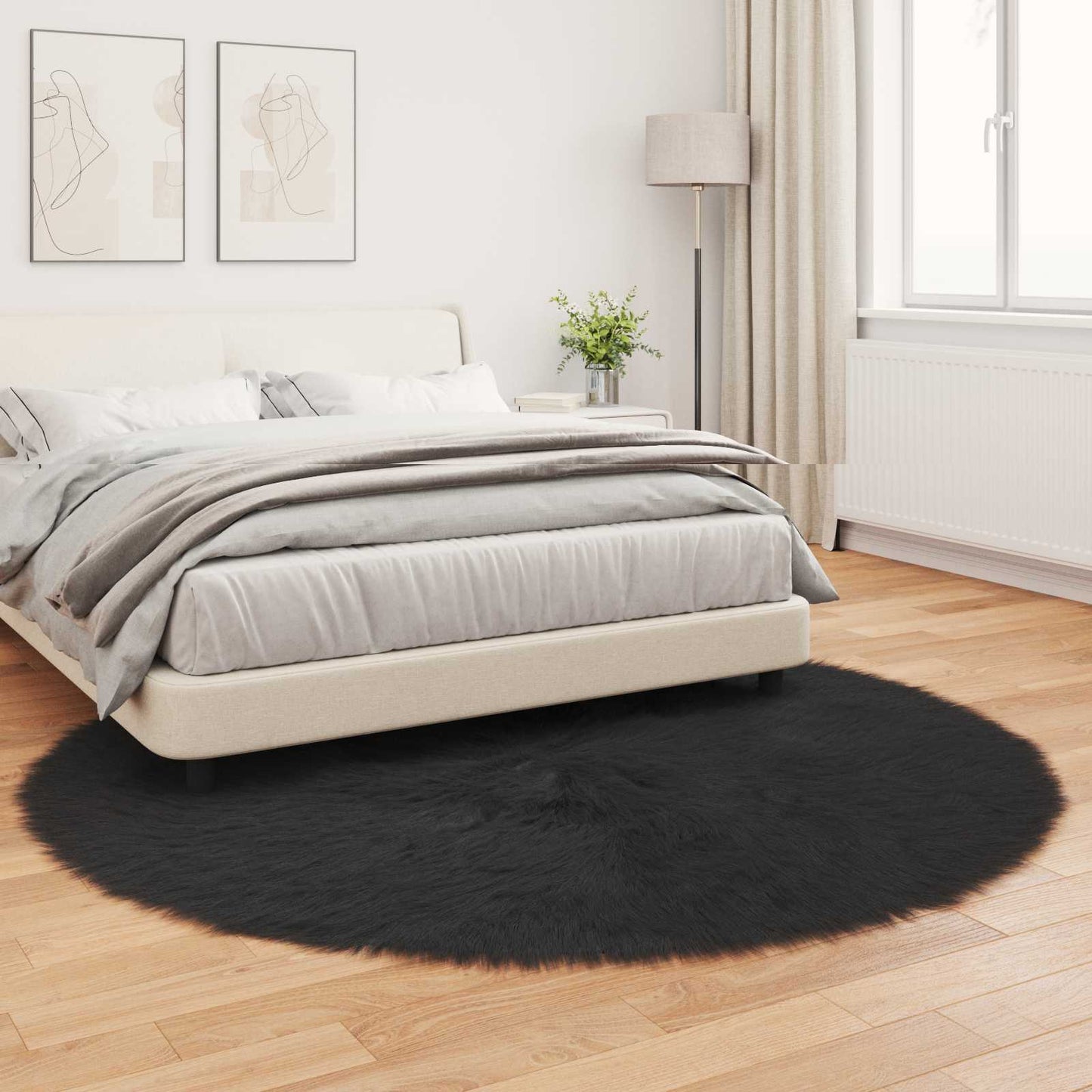 Tapis en peau de mouton synthétique Tafalla noir Ø 160 cm Polyester