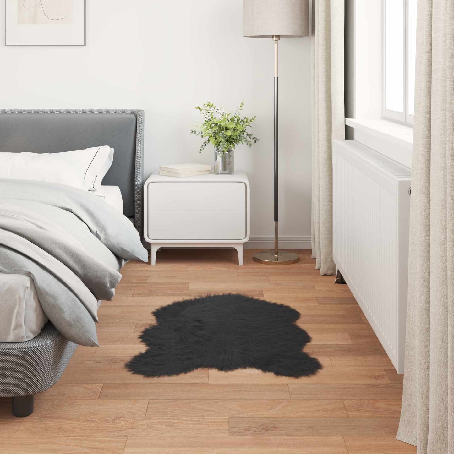 Tapis peau de mouton synthétique Tafalla Noir 50 x 80 cm Polyester