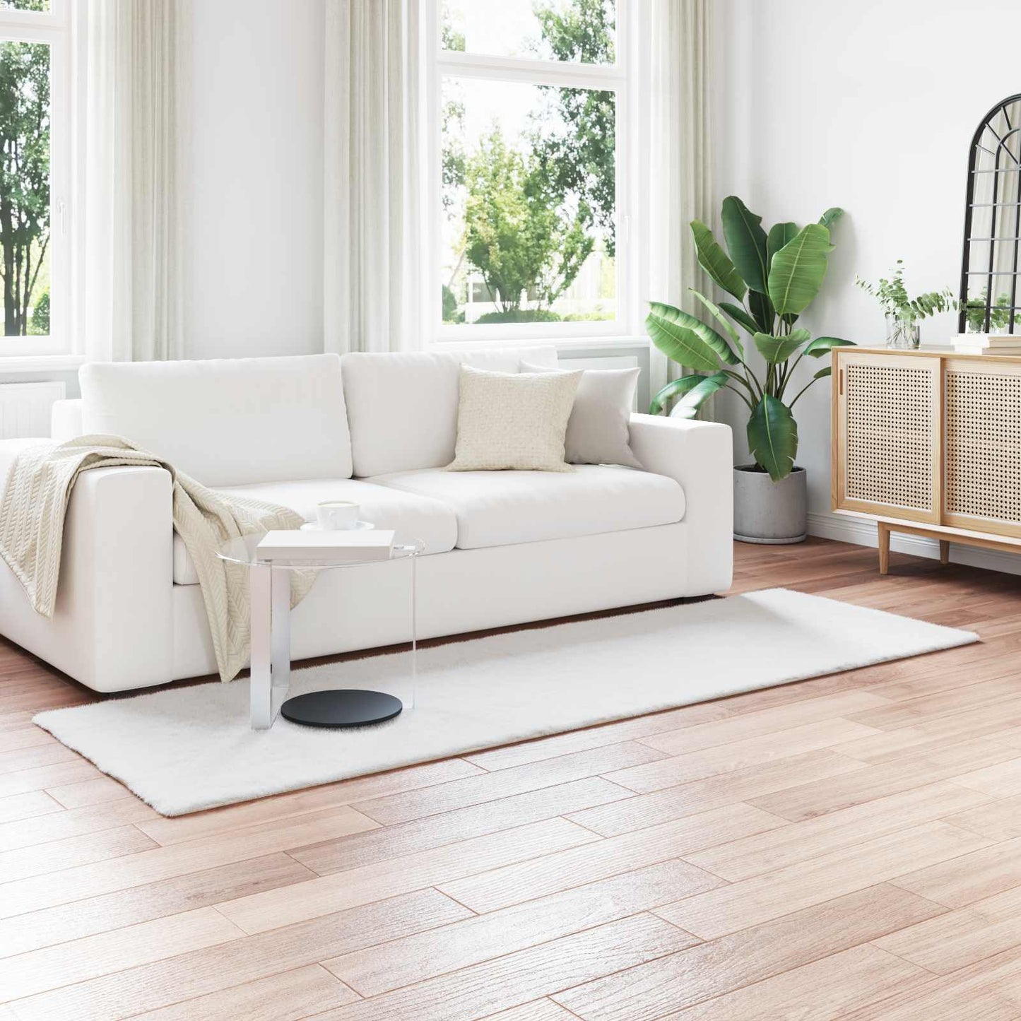 Faux Fur Rabbit Rug Olite White 80 x 250 cm Polyester