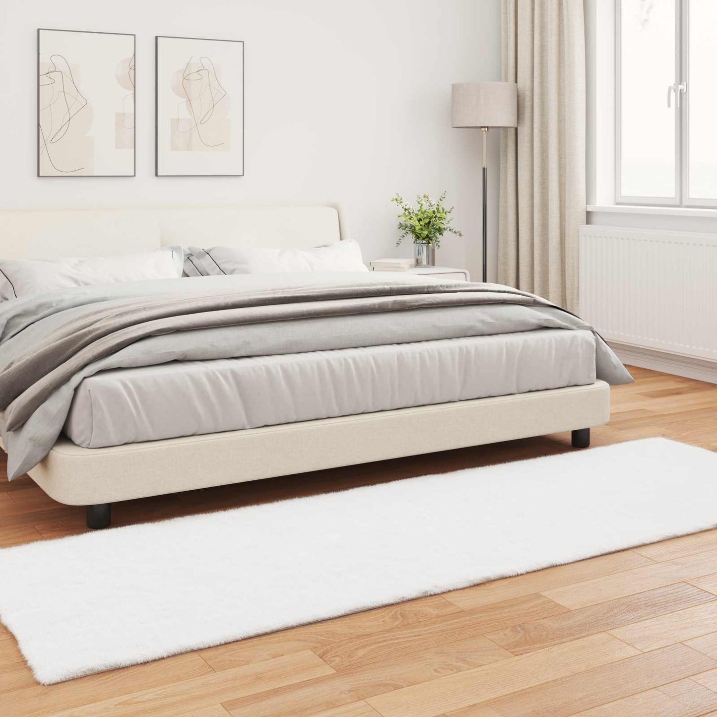 Faux Fur Rabbit Rug Olite White 80 x 250 cm Polyester