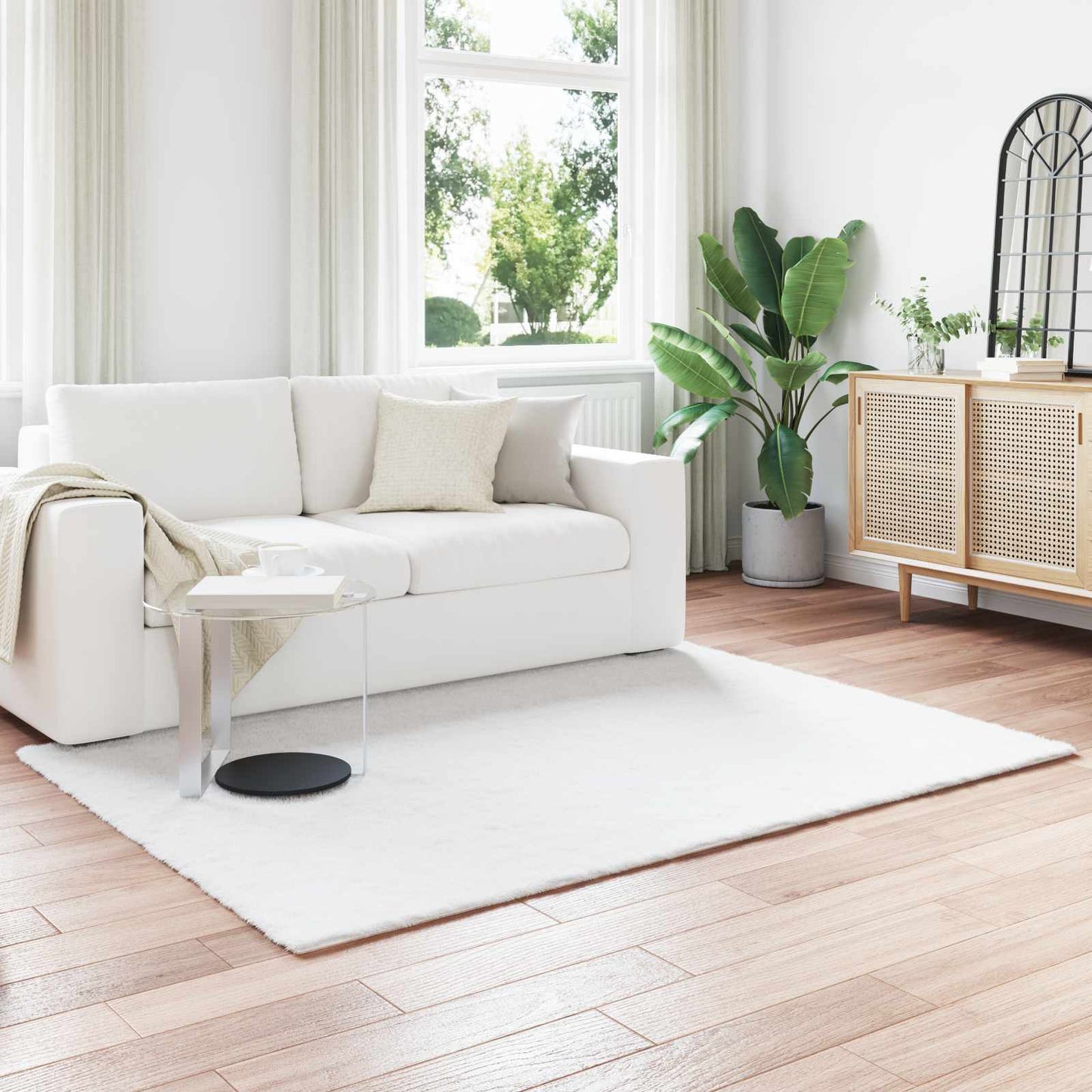 Tapis en fausse fourrure lapin Olite blanc 140 x 200 cm Polyester