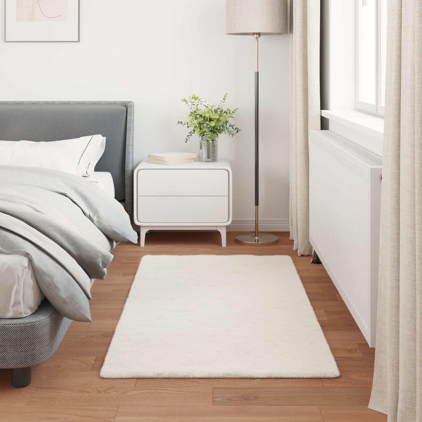 Faux Fur Rabbit Rug Olite Cream 80 x 150 cm Polyester