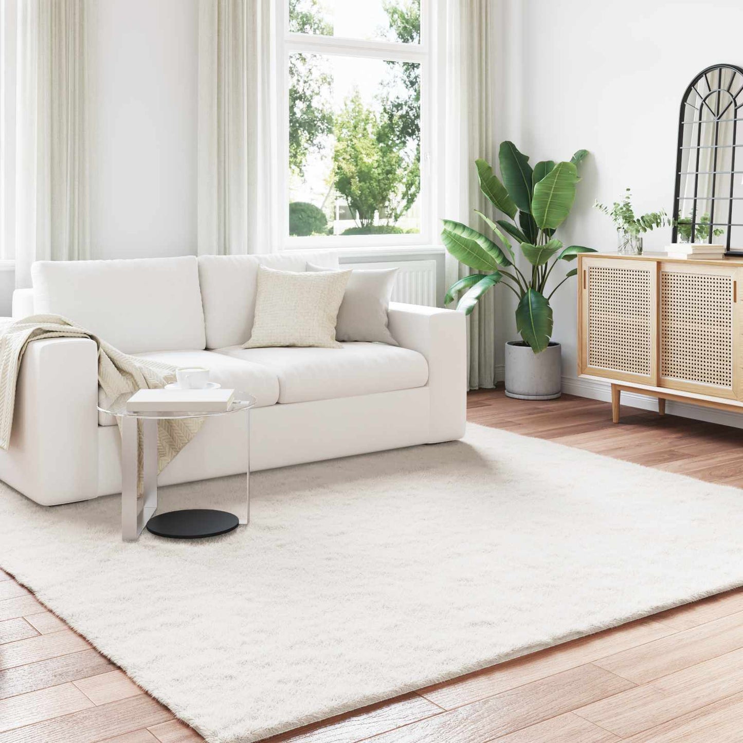 Faux Fur Rabbit Rug Olite Cream 200 x 200 cm Polyester