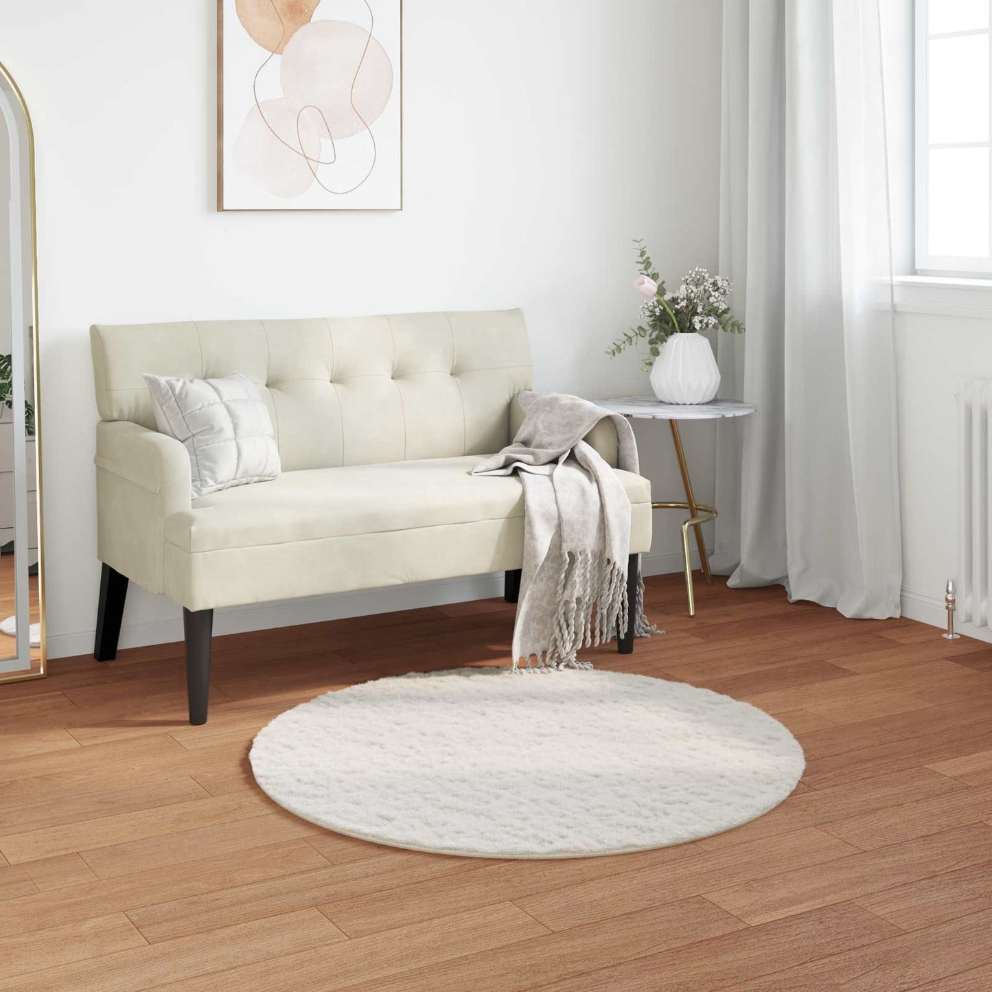 Faux Fur Rabbit Rug Olite Cream Ø 120 cm Polyester