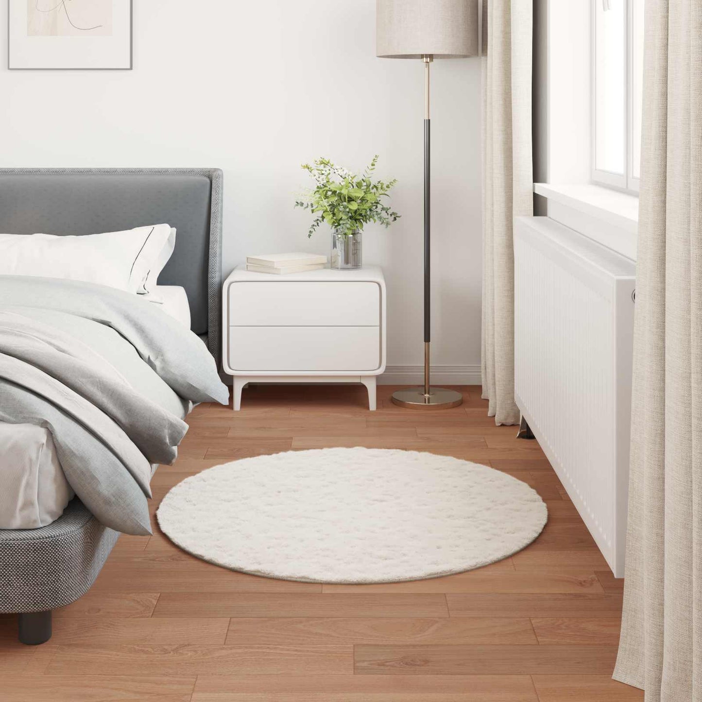 Faux Fur Rabbit Rug Olite Cream Ø 120 cm Polyester