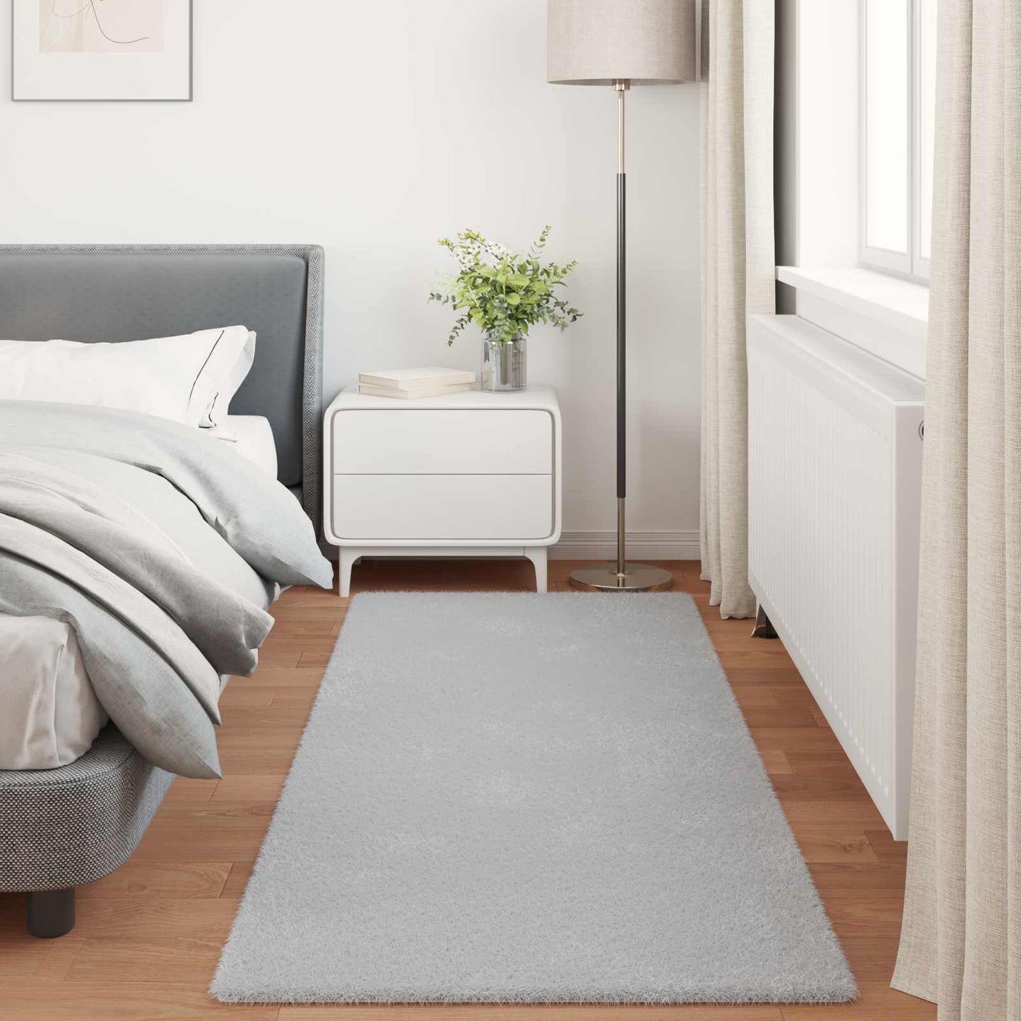 Tapis en fausse fourrure de lapin Olite gris 100 x 200 cm polyester