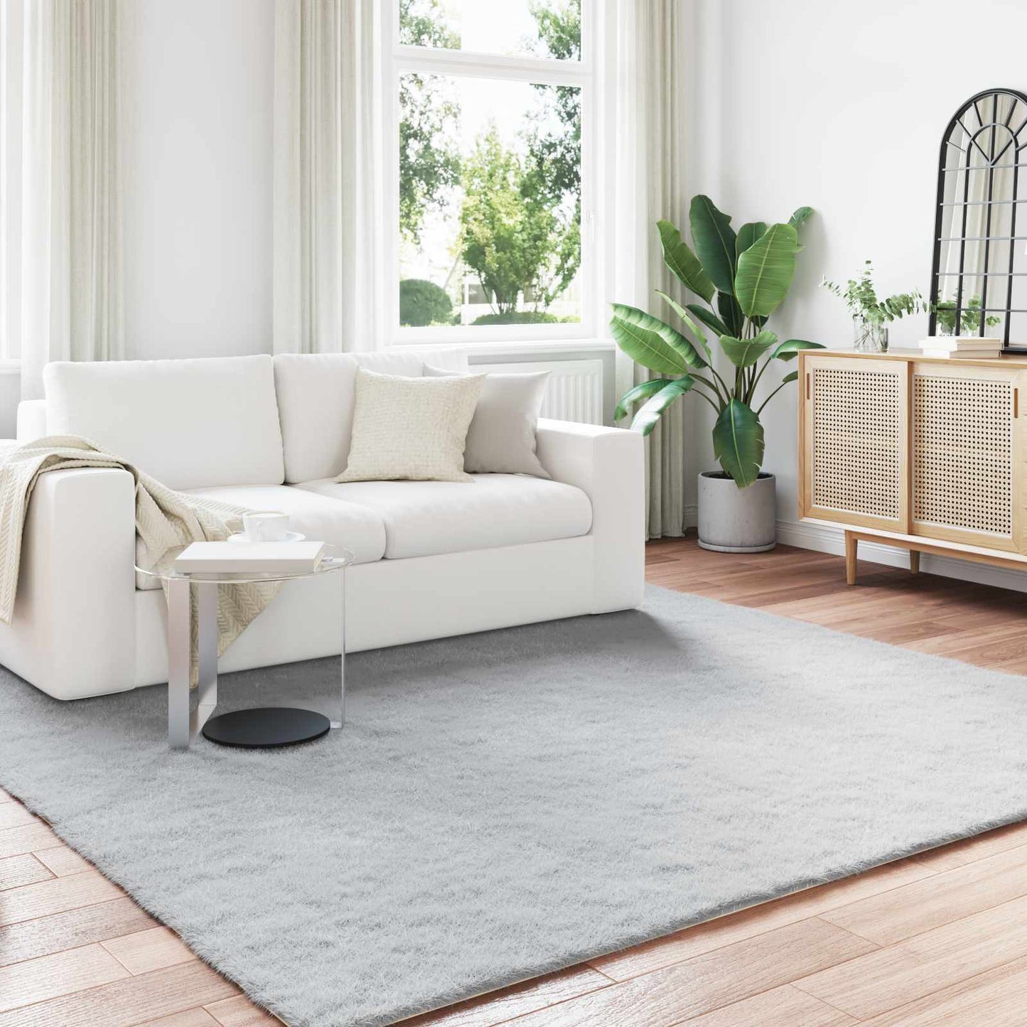 Tapis en fausse fourrure de lapin Olite gris 200 x 200 cm polyester