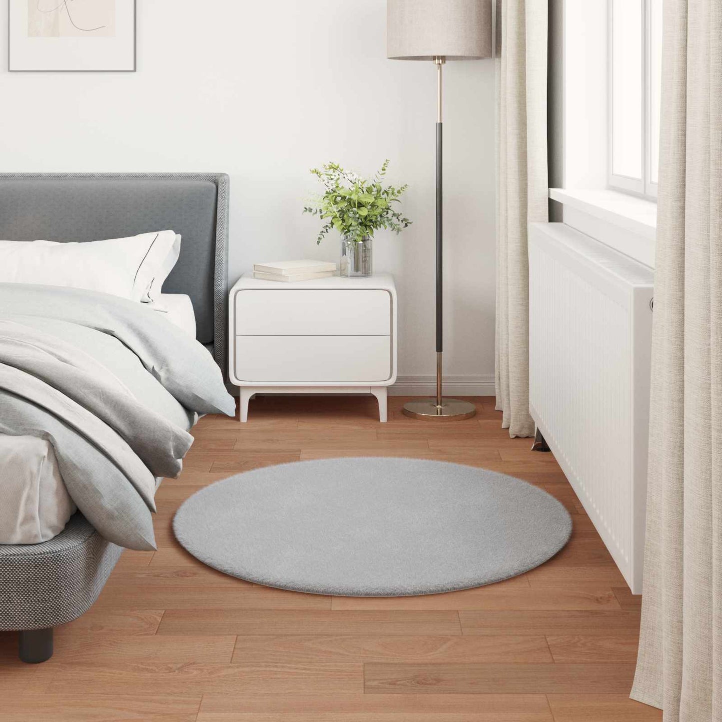 Tapis lapin en fausse fourrure Olite gris Ø 120 cm polyester