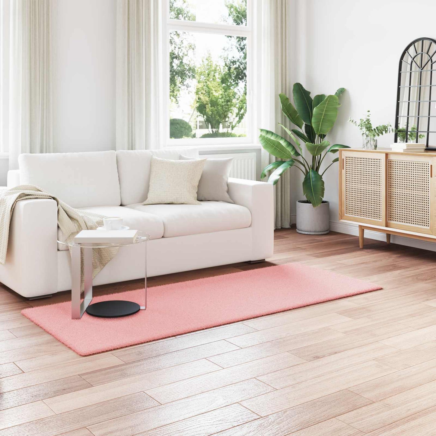 Tapis en fausse fourrure lapin Olite rose 80 x 200 cm polyester