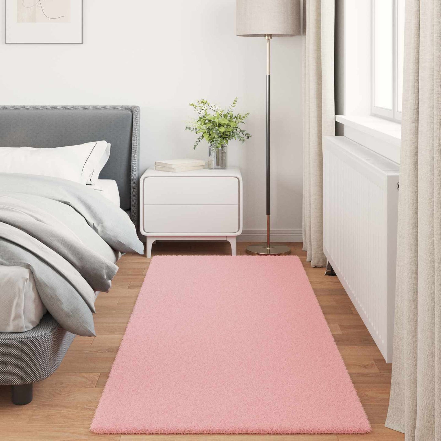 Tapis en fausse fourrure lapin Olite rose 80 x 200 cm polyester