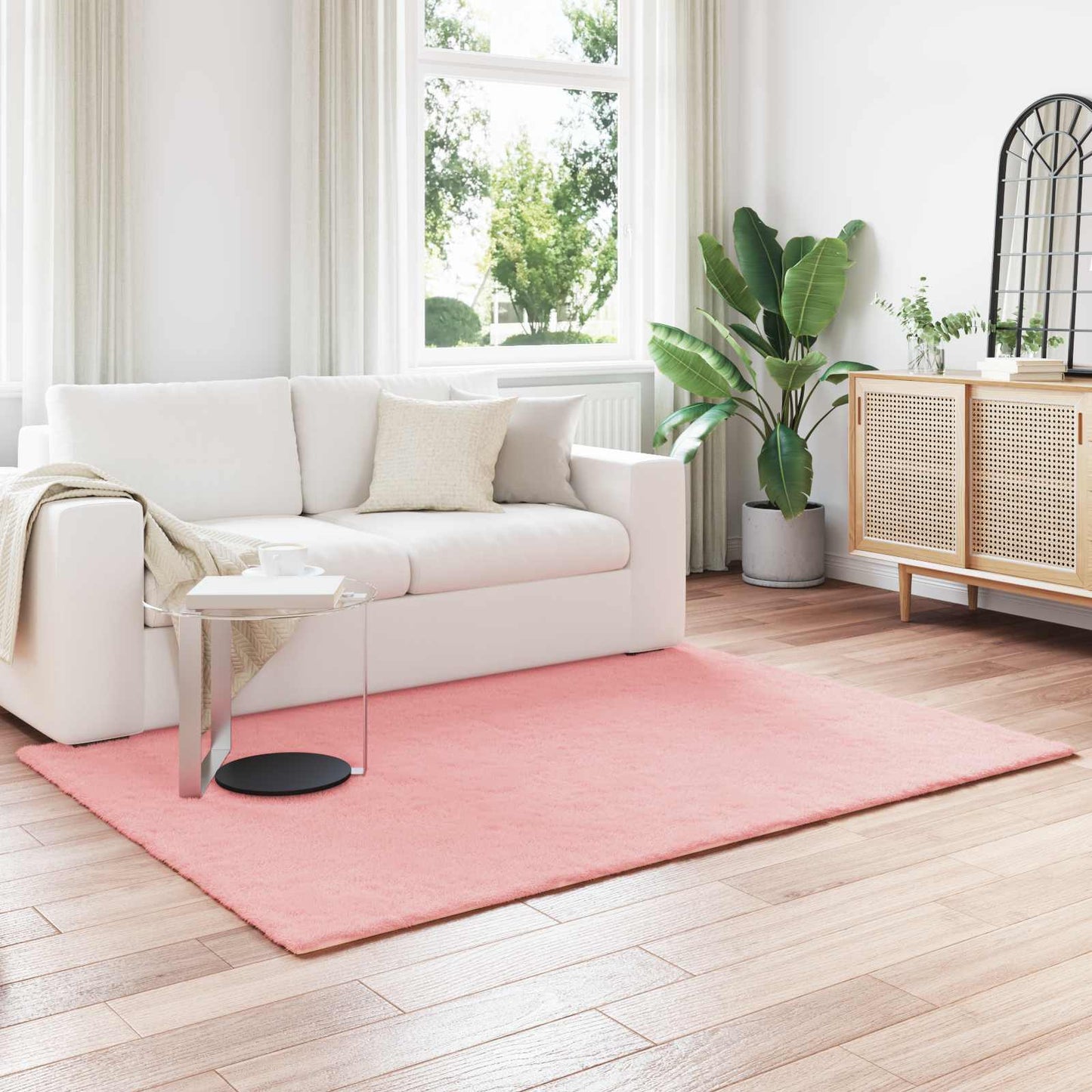 Tapis en fausse fourrure lapin Olite rose 140 x 200 cm polyester