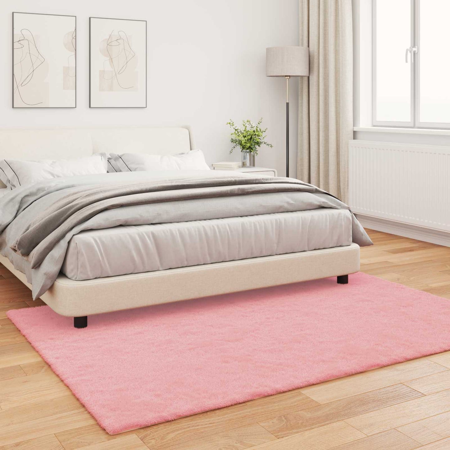 Tapis en fausse fourrure lapin Olite rose 140 x 200 cm polyester