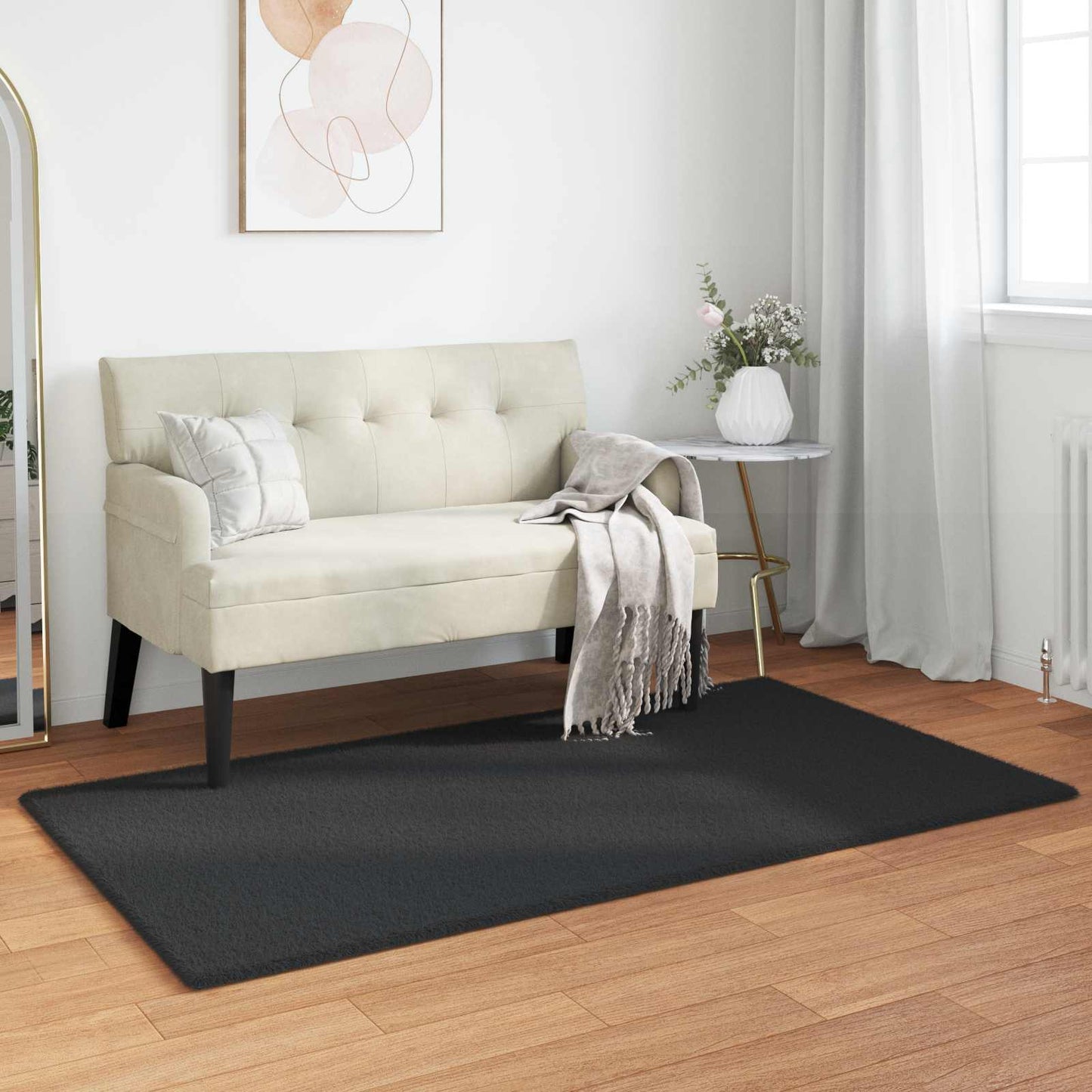 Kunstfell Hasen Teppich Olite Schwarz 80 x 150 cm Polyester