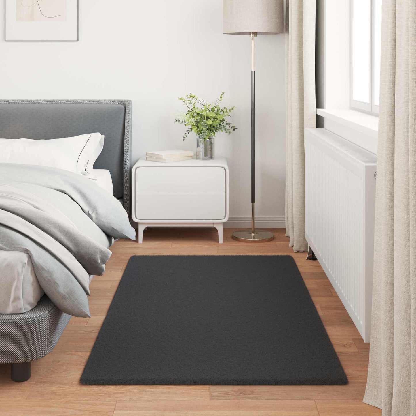 Kunstfell Hasen Teppich Olite Schwarz 80 x 150 cm Polyester
