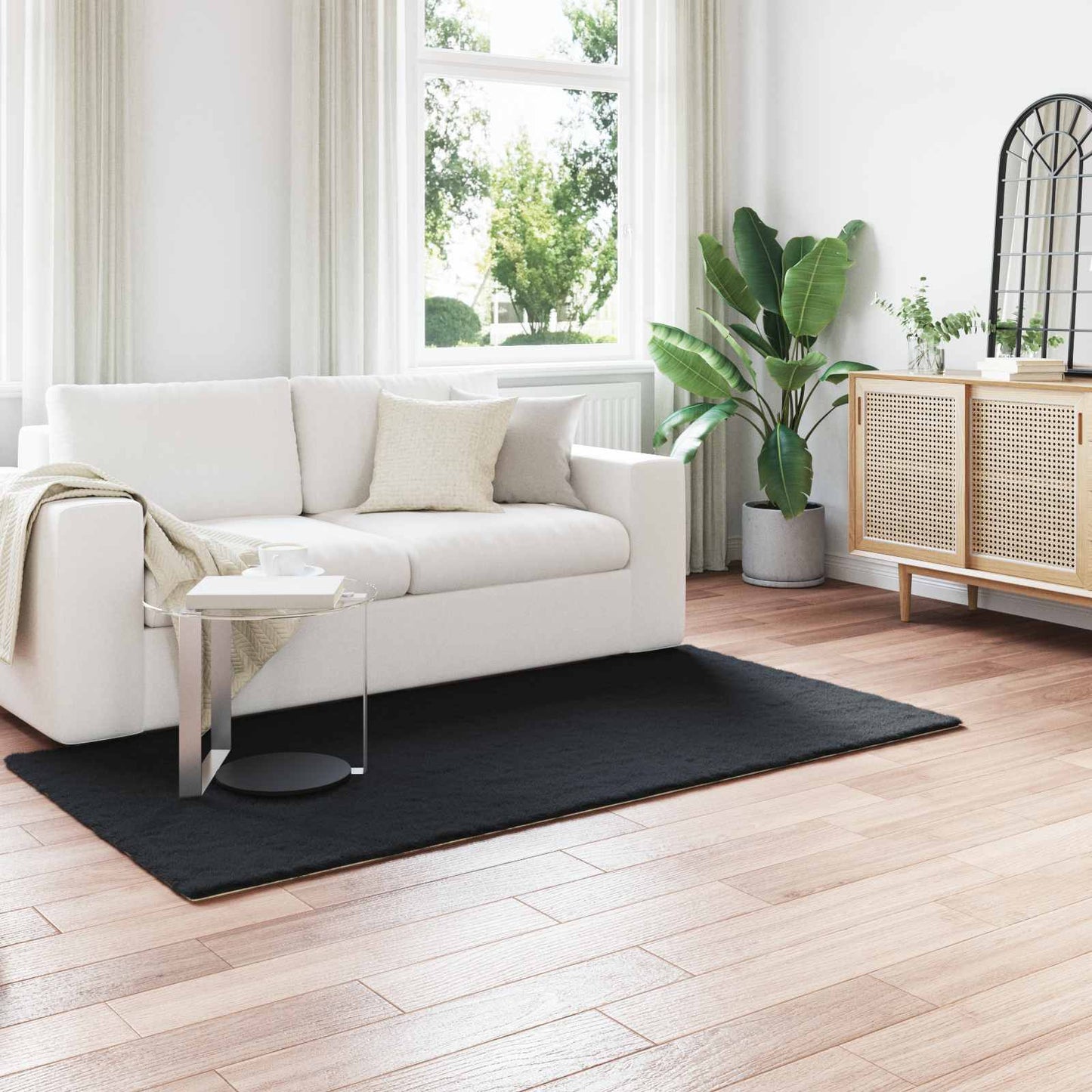 Faux Fur Rabbit Rug Olite Black 100 x 200 cm Polyester