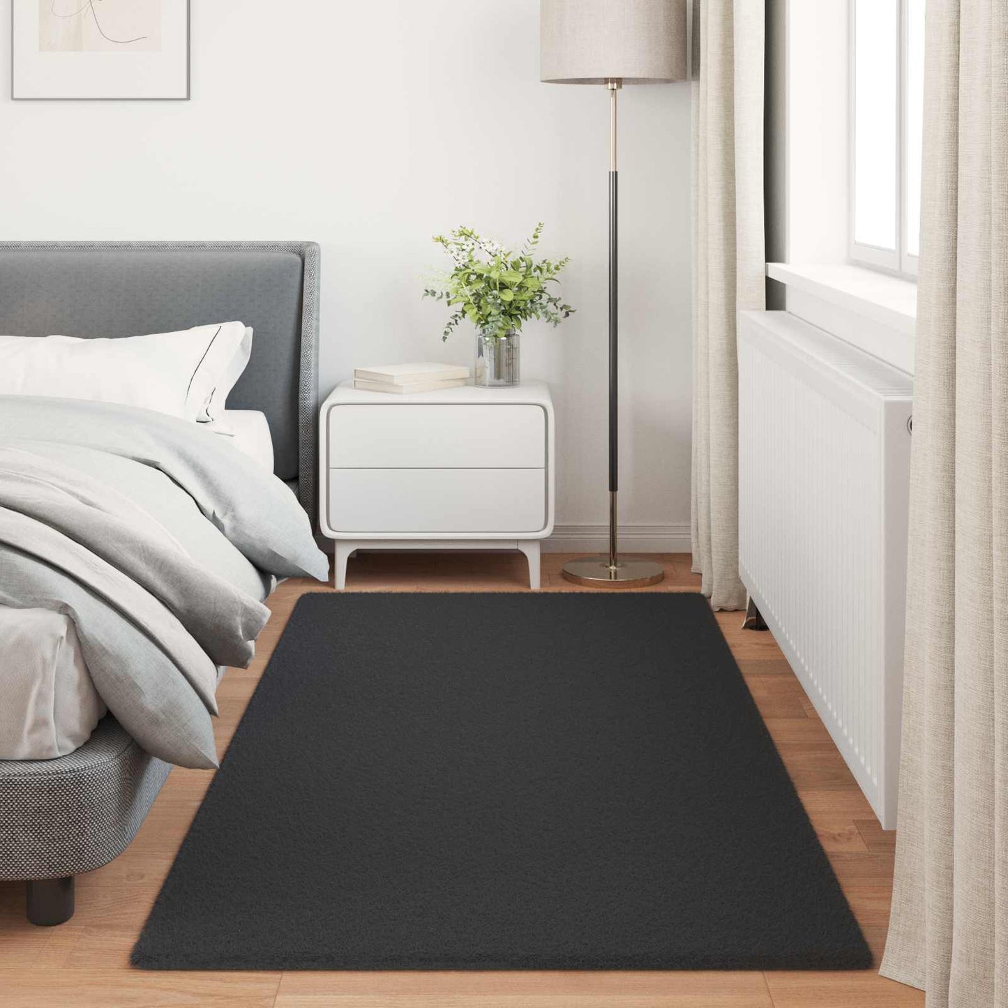 Faux Fur Rabbit Rug Olite Black 100 x 200 cm Polyester