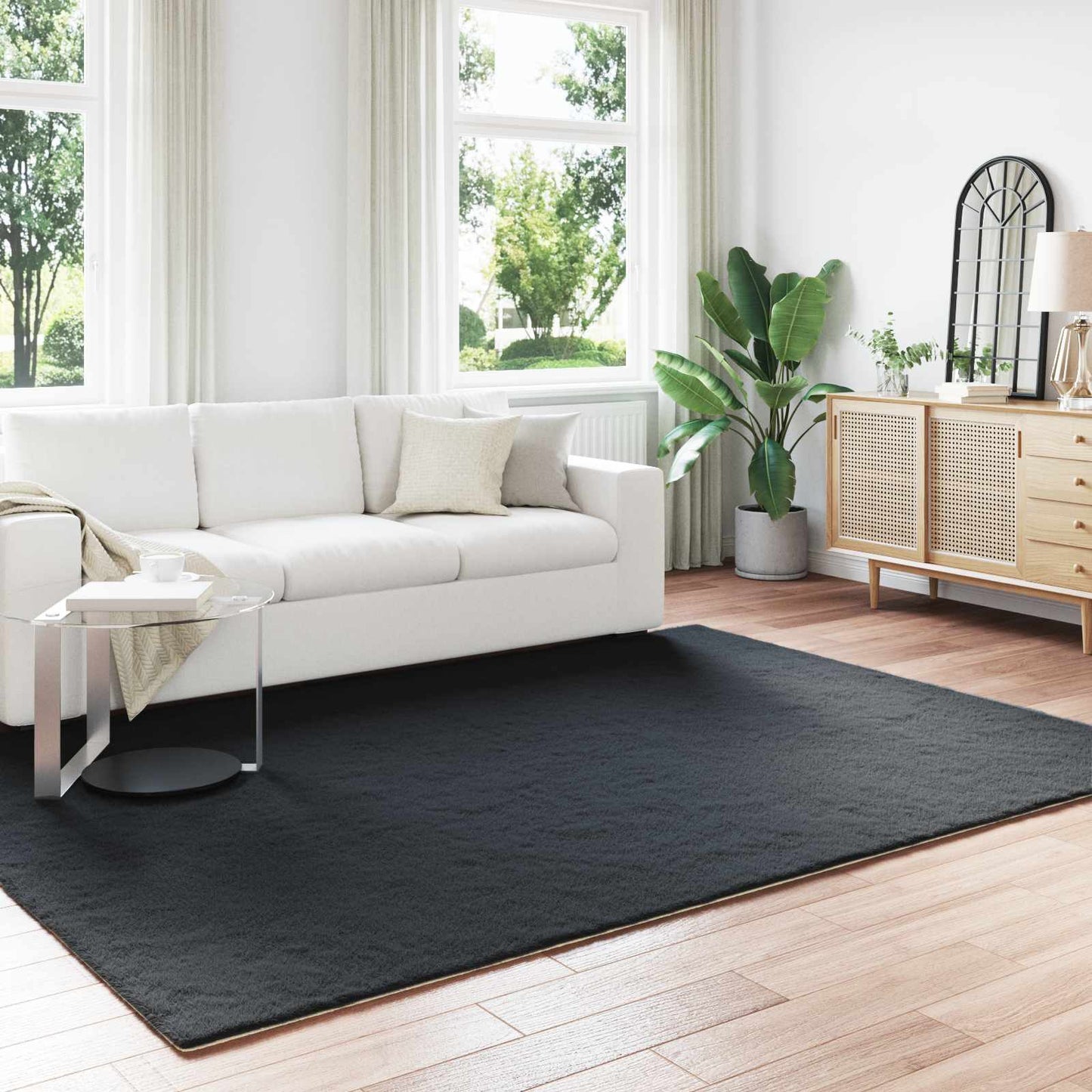 Tapis Lapin en Fausse Fourrure Olite Noir 200 x 280 cm Polyester
