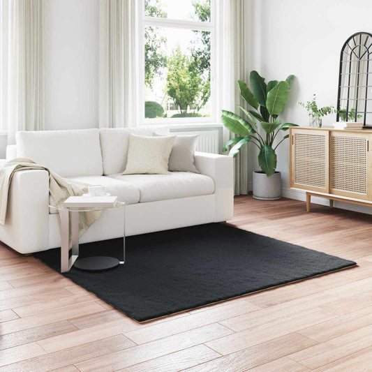Faux Fur Rabbit Rug Olite Black 120 x 120 cm Polyester